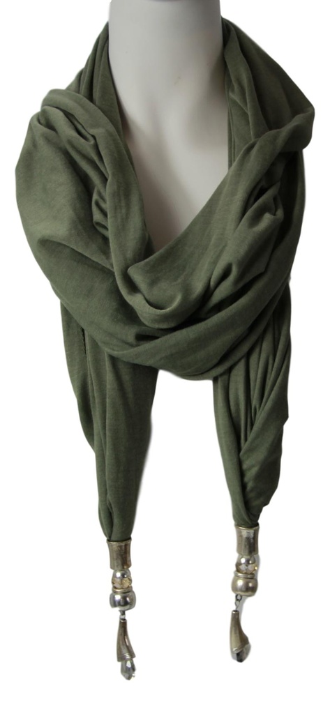 Damen Schal mit Schmuck-Stein Halstuch grün
