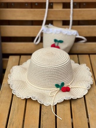 [242] Sommer Kinder Hut Strohhut mit Kirschenstrick Sonnenhut Strohhut für Kinder