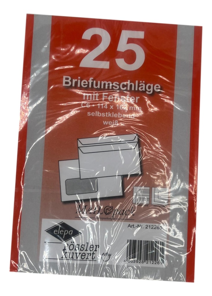 Elepa MailPack Briefumschläge mit Fenster DIN C6 25 Stück pro Packung weiß