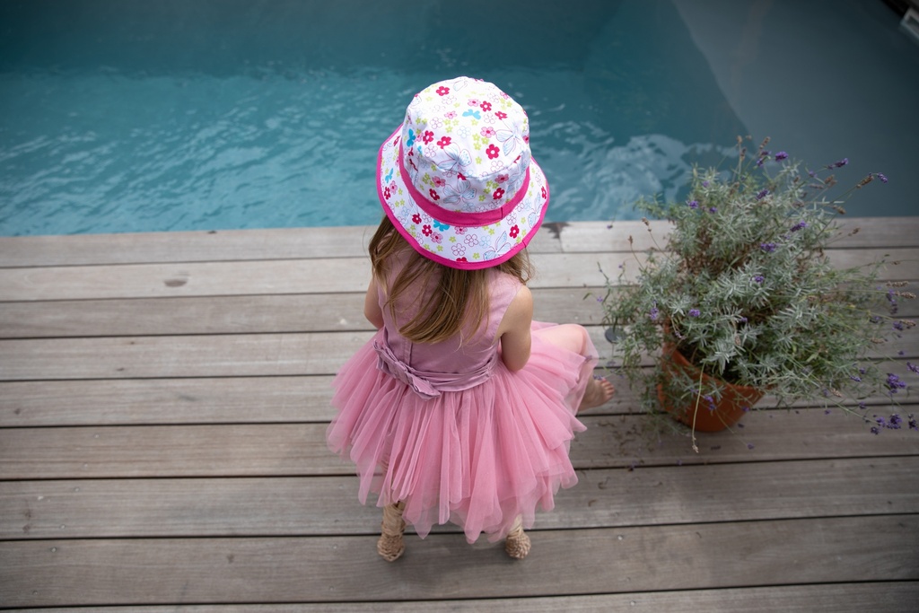 Kinderhut Sommerhut mit Blümchen Mädchen Fischerhut Pink Kinder Mütze