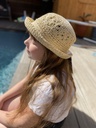 Sommerhut Kinder Hut Strohhut mit Hochklappbarer Krempe braunweiß