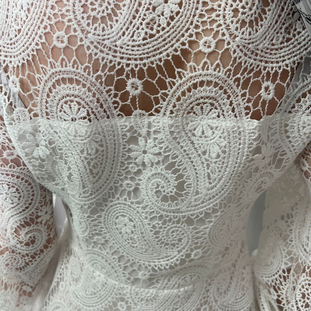 Kleid lang langen Ärmeln Spitze Sommerkleid Hochzeitkleid