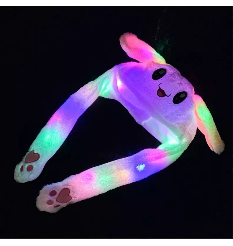 YEKEYI LED Hase Hut Mit Beweglichen Ohren – Leuchtende Plüschmütze Für Frauen & Mädchen (Weiß, One Size)