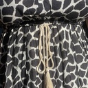 Damen Sommerkleid Baumwolle Schwarz weiß Giraffenmuster A-Linie Lang 3/4 Länge