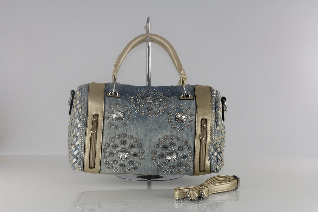 Jeans Umhängetasche, Tasche mit Strass Steinen, Handtasche