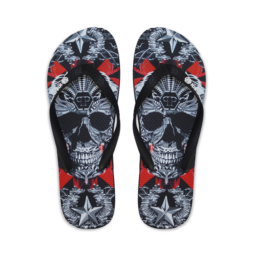 Flipflops Philipp Plein Totenkopf-Print Badeschlappen Strand Luxury Sandalen