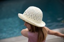 Sommer Kinder Hut Strohhut mit Hochklappbarer Krempe für Kinder Weiß Cremeweiß Braunweiß