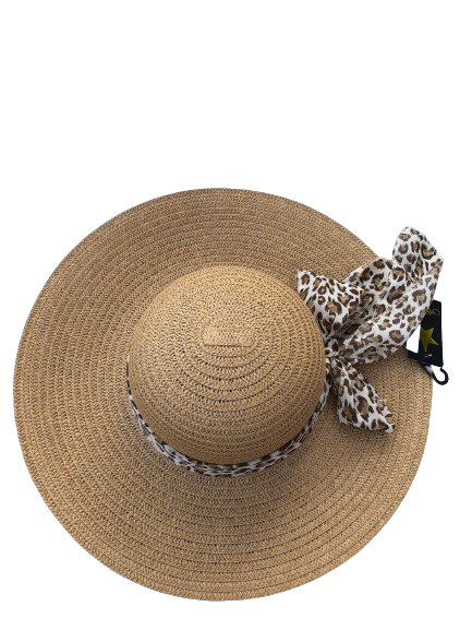 Extravaganter Damen Sommerhut Sonnenhut faltbar Strohhut mit extra breiten Krempen leoparden muster