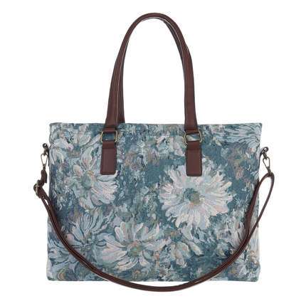 Damentasche Schultertasche Handtasche Henkeltasche Shopper mit Blumen Blau