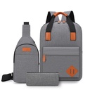 Unisex USB Rucksack-Set 3 in 1 Business Uni Schule Laptoptasche Grau