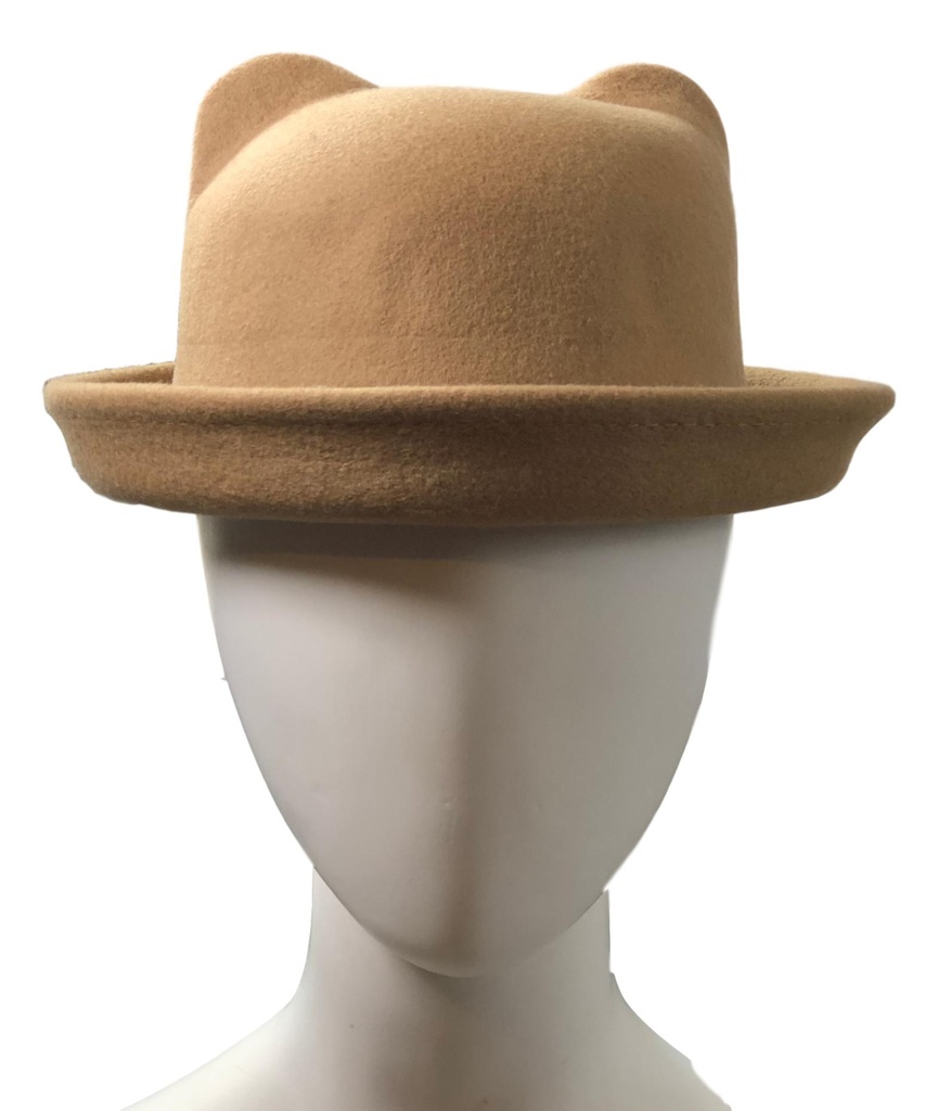 Ein klassischer Filz-Bowler Hut mit Ohren Melonehut Hawkins Beige Besch cap neu