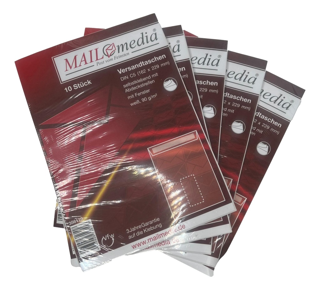 MailMedia Versandtaschen mit Fenster DIN C6 10 Stück pro Packung weiß 90g