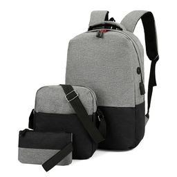 [289] Unisex USB Rucksack-Set 3 in 1 Business Uni Schule Laptoptasche Grau Schwarz