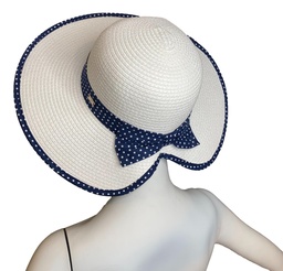 [123] Damen Sommerhut Strohhut Panama Hut mit blauem Hutband Schleifband von Hawkins