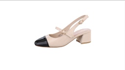 Damen Klassische Pumps kleiner Absatz Beige Schwarz Hohe Schuhe